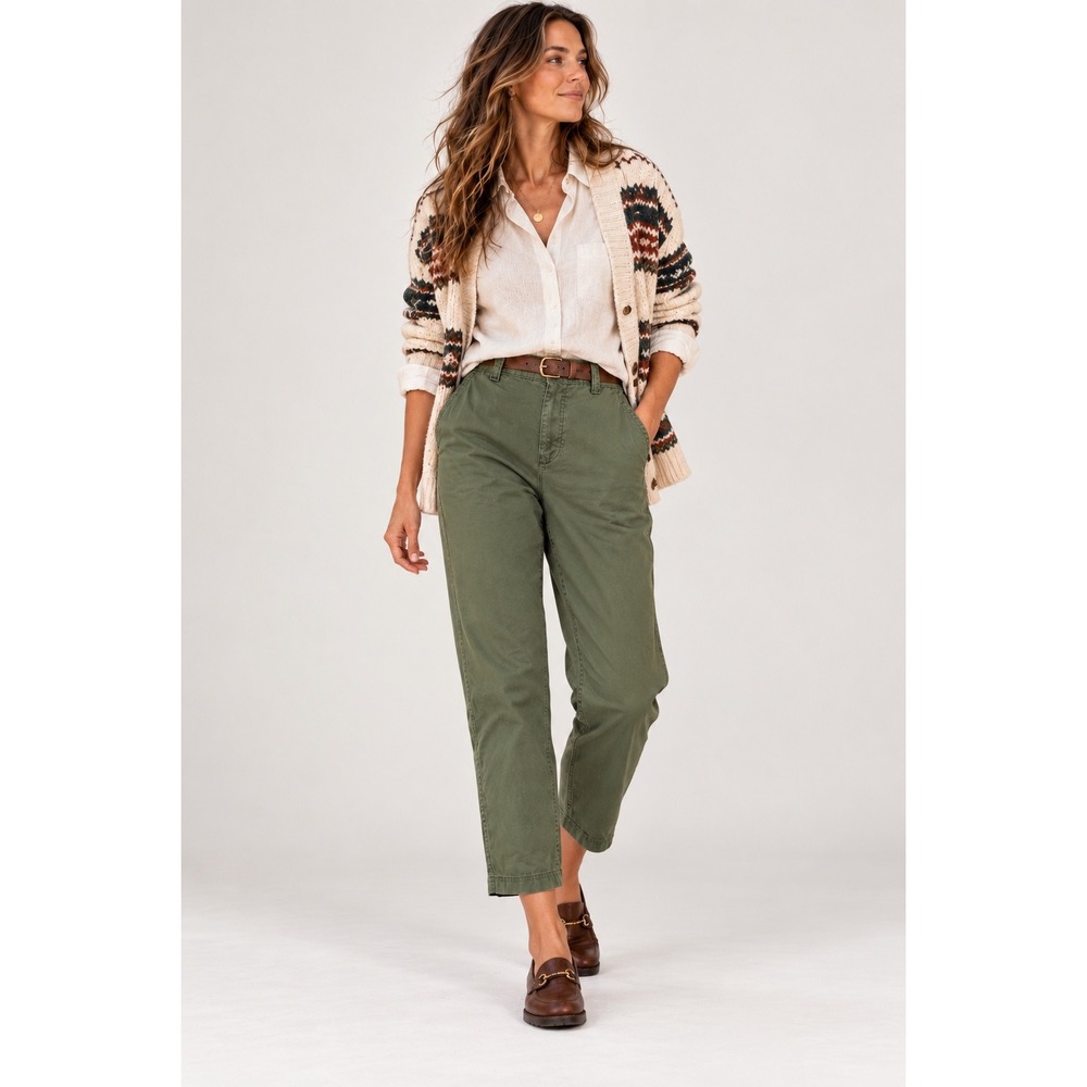 Old Navy Women High-Rise OG Chino Pant Olive Green Stretch M Heritage Americana